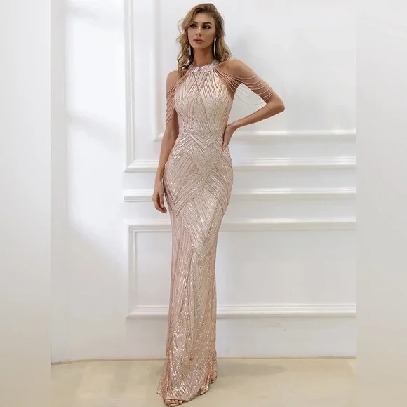 missord dress lace Baroque Lace Up Back Sequins Maxi Prom Dress M01086